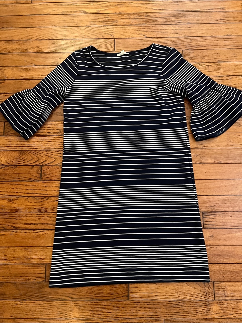 Max Studio Navy and White Striped Bell-Sleeve Mini Dress
